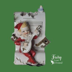 Porcelain Wall Decor Music Pixie Elf Gnome Red White Gold